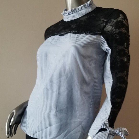 Black Lace and blue stripe shirt - Picture 3 of 5